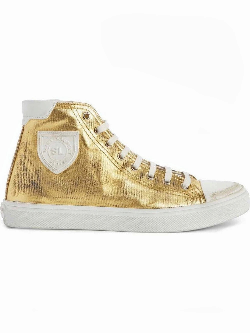 Saint Laurent Bedford High-Top Sneaker Gold & White